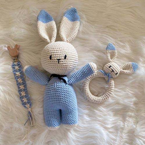 Crochet bunny doll baby gift set