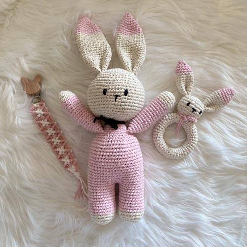 Crochet bunny doll baby gift set