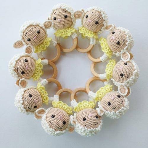 Crochet rattle lamb baby gift